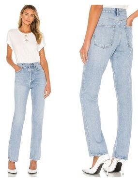 Agolde Lana Straight Leg Jeans Size 23 Riptide Lightly Distressed